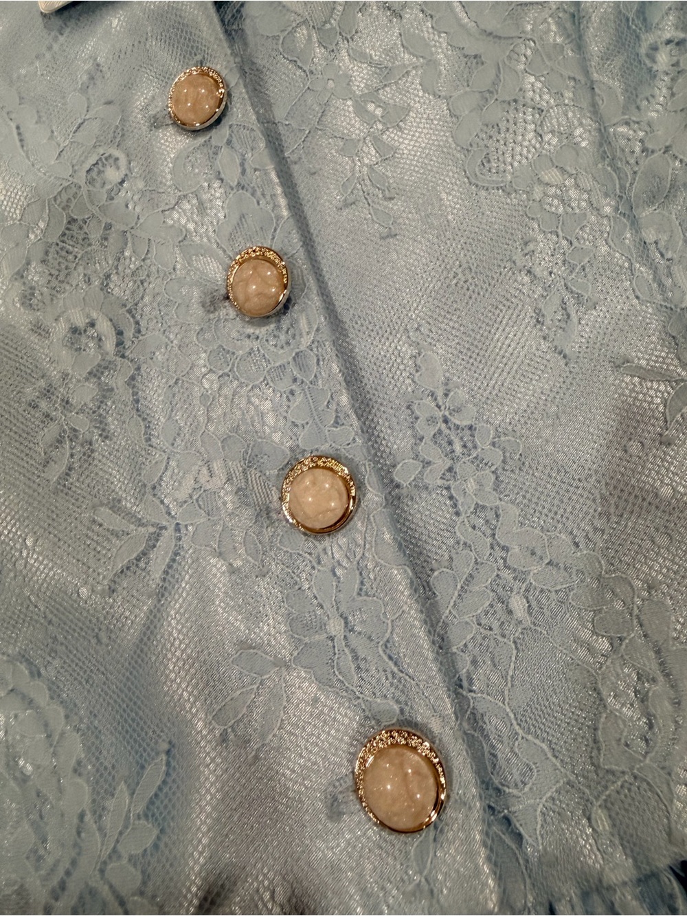 Light Blue Lace Ruffle Hem Button Jacket - Picture 7 of 12